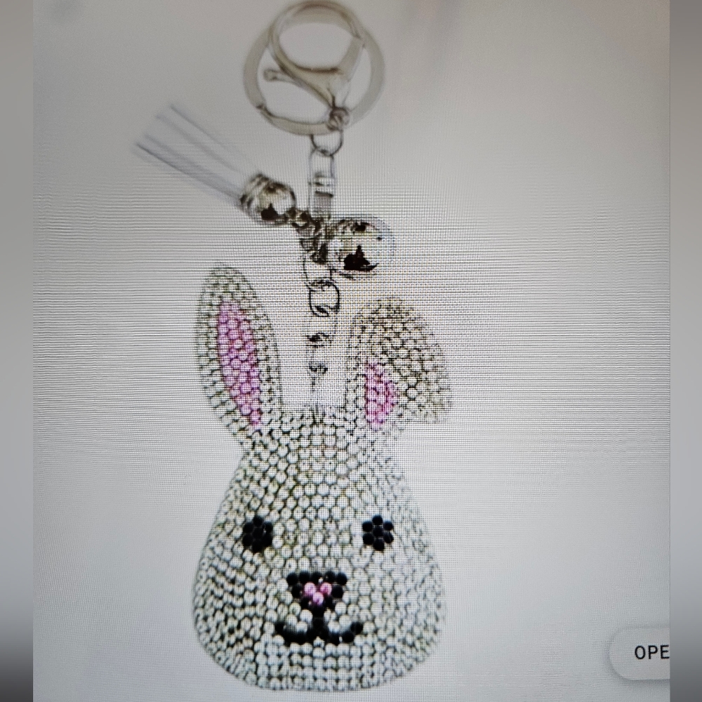 Crystal Bunny Keychain Card Holder - Silver with Pink Accents
